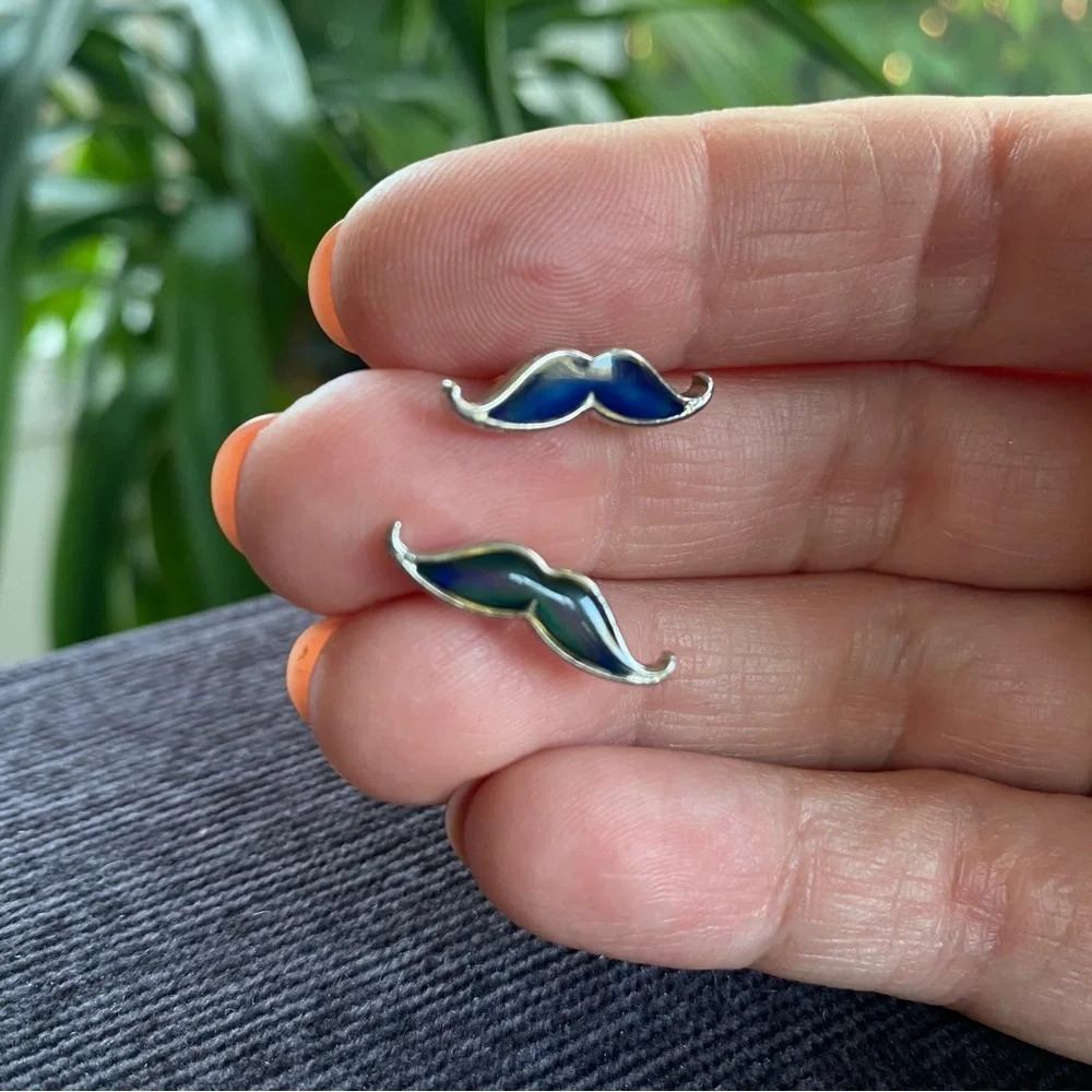 Mood Changing Mustache Pierced Earrings - Picture 9 of 10